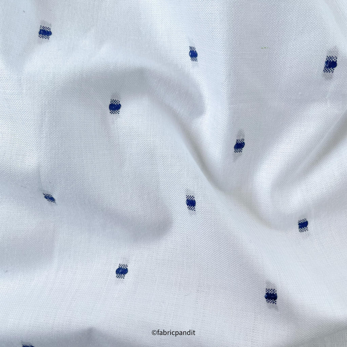 Fabric Pandit Fabric Men's White & Navy Blue Woven Butta Cotton Shirting Fabric (Width 36 Inches)