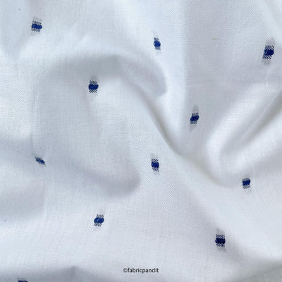 Fabric Pandit Fabric Men's White & Navy Blue Woven Butta Cotton Shirting Fabric (Width 36 Inches)