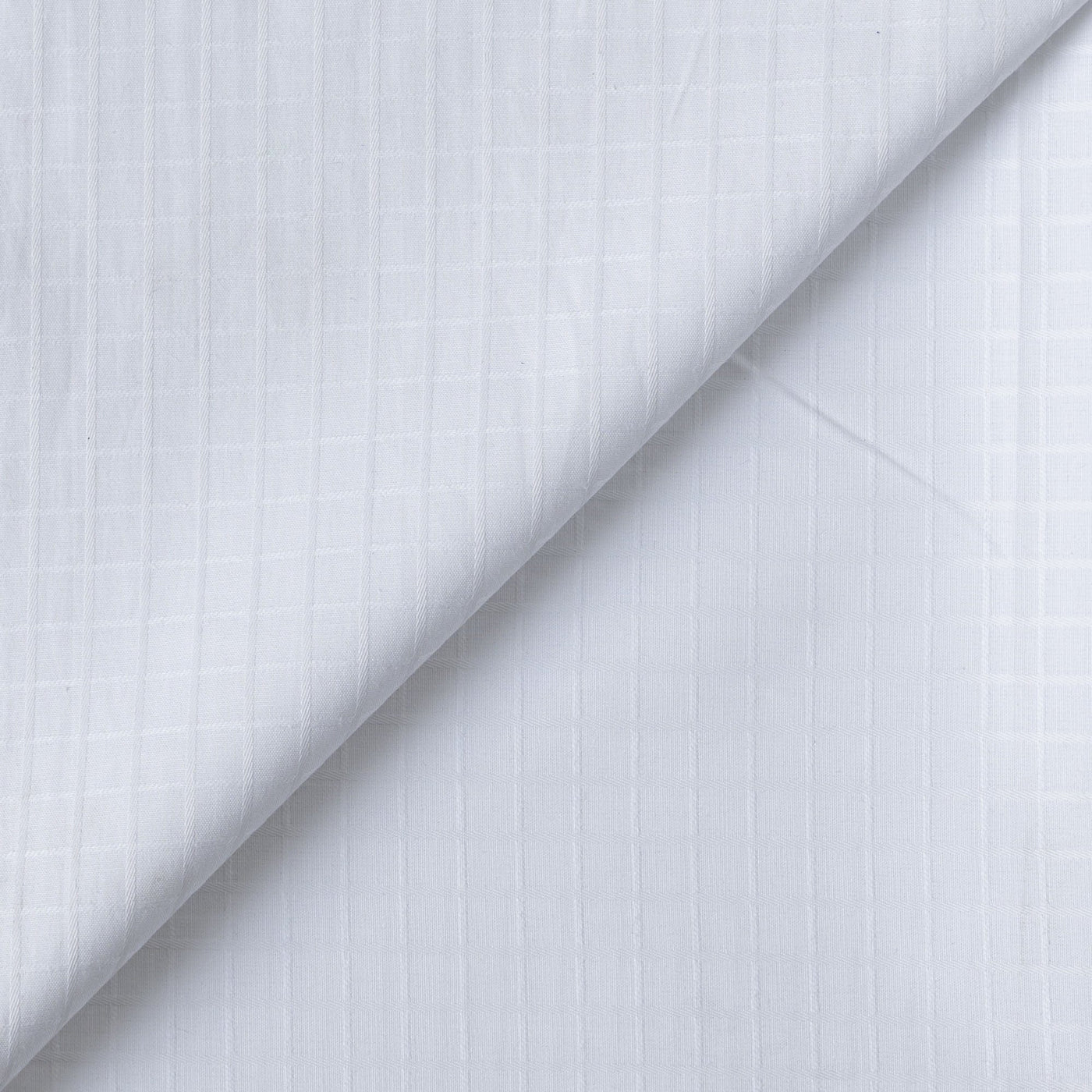 Fabric Pandit Fabric Men's White Textured Checks Cotton Satin Dobby Luxury Shirting Fabric (Width 58 inch)
