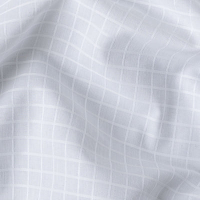 Fabric Pandit Fabric Men's White Textured Checks Cotton Satin Dobby Luxury Shirting Fabric (Width 58 inch)