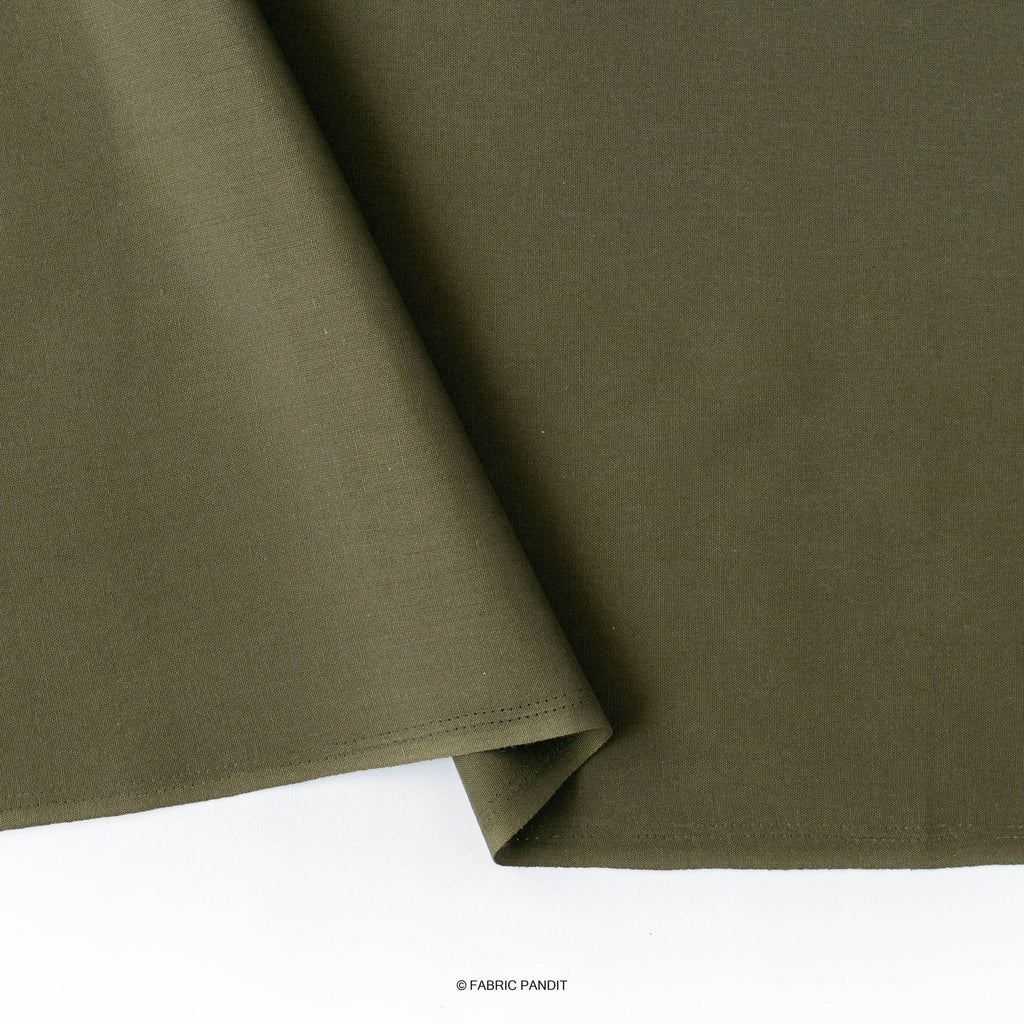 Fabric Pandit Fabric Military Green Color Pure Cotton Linen Fabric