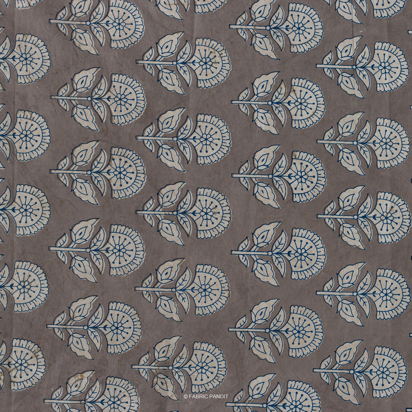 Fabric Pandit Fabric Mud Brown Egyptian Flowers Hand Block Printed Pure Cotton Fabric (Width 43 Inches)