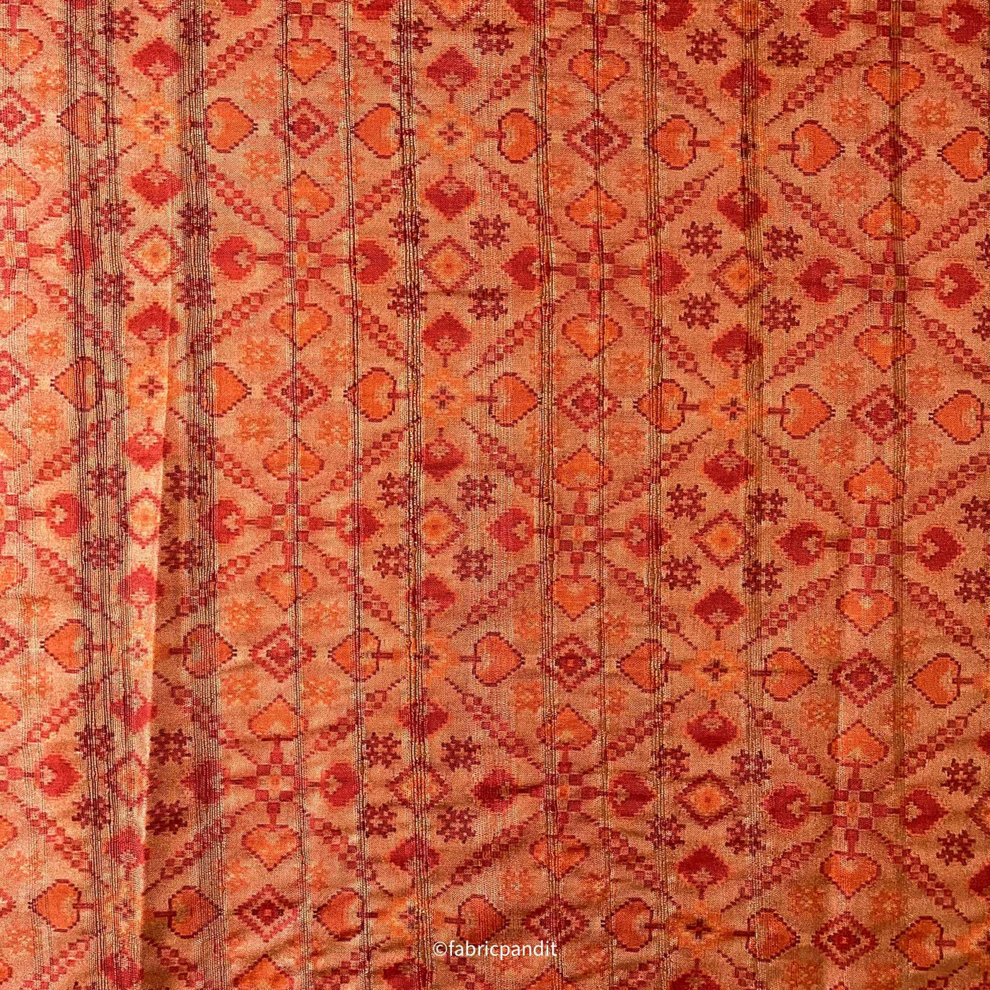 Fabric Pandit Fabric Muted Saffron Patola Digital Printed Tussar Silk Fabric (Width 44 Inches)