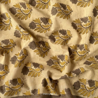 Fabric Pandit Fabric Ocher and Brown Flower Bunch Hand Block Printed Pure Cotton Fabirc (Width 43 inches)