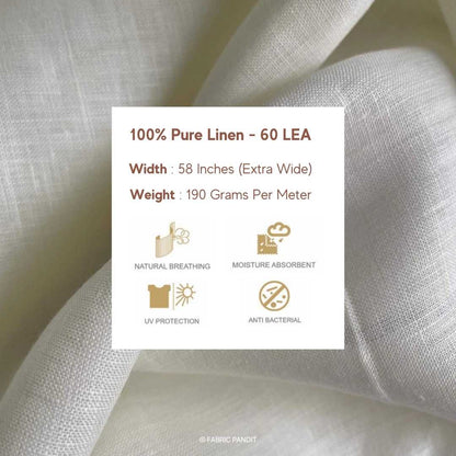 Fabric Pandit Fabric OffWhite Plain Premium 60 Lea Pure Linen Fabric (Width 58 inch)