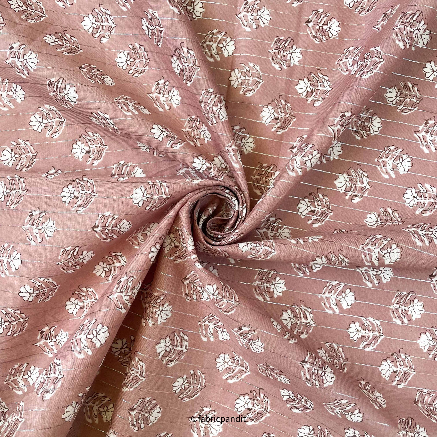 Old Rose Mini Tulips Hand Block Printed With Lurex Pure Cotton Fabric –  Fabric Pandit