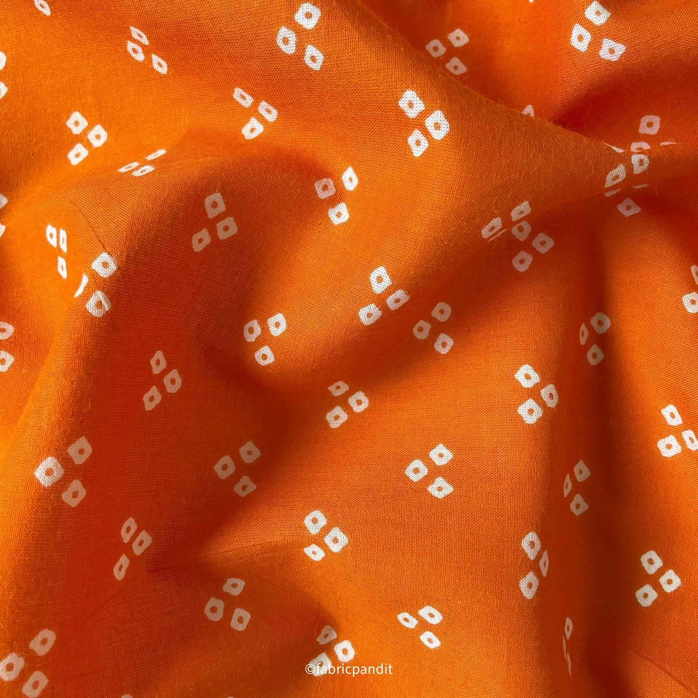 Fabric Pandit Fabric Orange and White Triple Dots Bandhani Pattern Hand Block Printed Pure Cotton Fabric (Width 42 Inches)