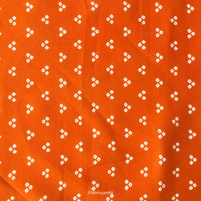 Fabric Pandit Fabric Orange and White Triple Dots Bandhani Pattern Hand Block Printed Pure Cotton Fabric (Width 42 Inches)