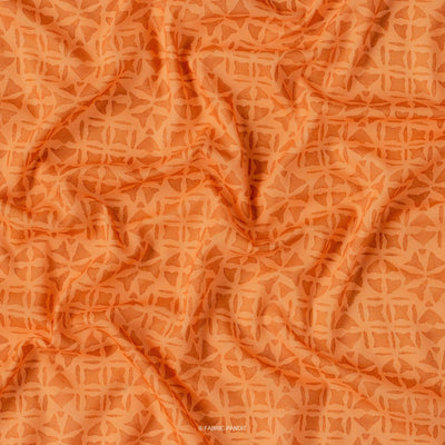 Fabric Pandit Fabric Orange Squares And Circles Geometric Applique Pattern Digital Printed Poly Blend Muslin Fabric (Width 44 Inches)
