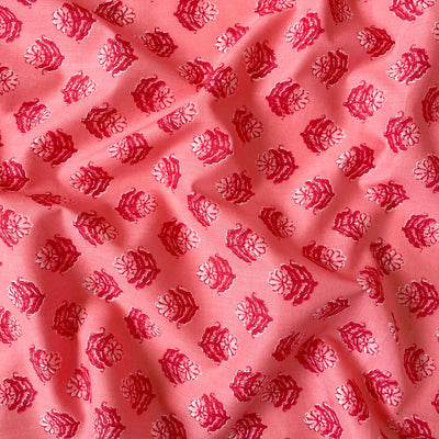Fabric Pandit Fabric Peach Monochrome Floral Pattern Screen Printed Pure Cotton Fabric (Width 43 inches)
