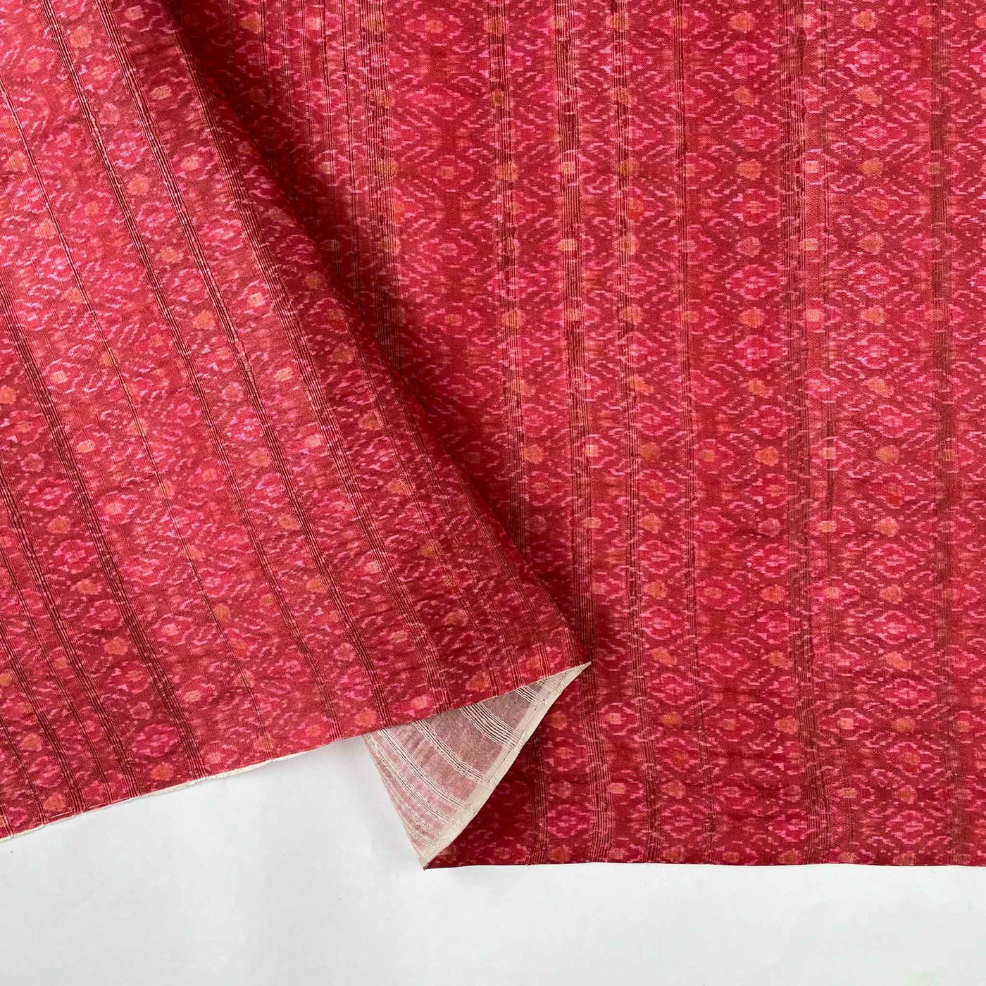 Fabric Pandit Fabric Peach Red Vintage Texture Digital Printed Tussar Silk Fabric (Width 44 Inches)