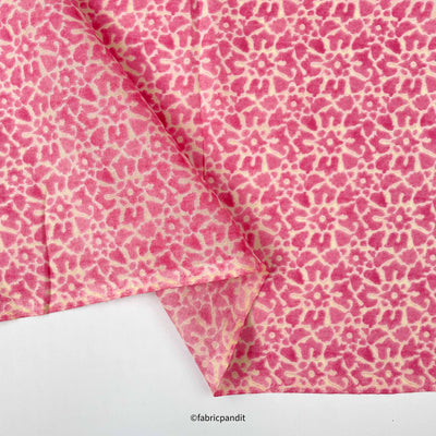 Fabric Pandit Fabric Peach Rose & White Geometric Marble Effect Batik Natural Dyed Hand Block Printed Pure Cotton Fabric (Width 42 inches)