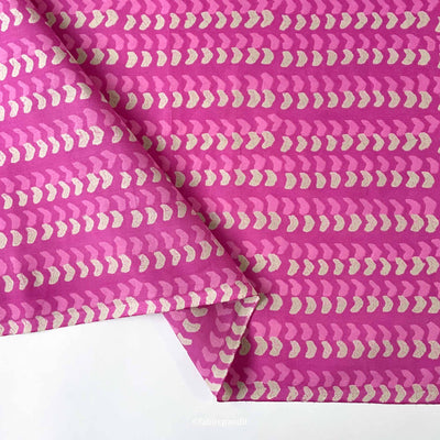 Fabric Pandit Fabric Pink and Grey Geometric Stripes Hand Block Printed Pure Cotton Fabric (Width 43 inches)