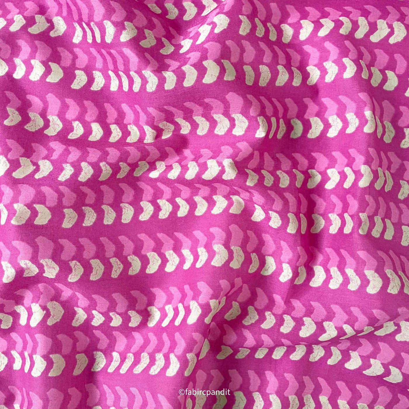 Fabric Pandit Fabric Pink and Grey Geometric Stripes Hand Block Printed Pure Cotton Fabric (Width 43 inches)