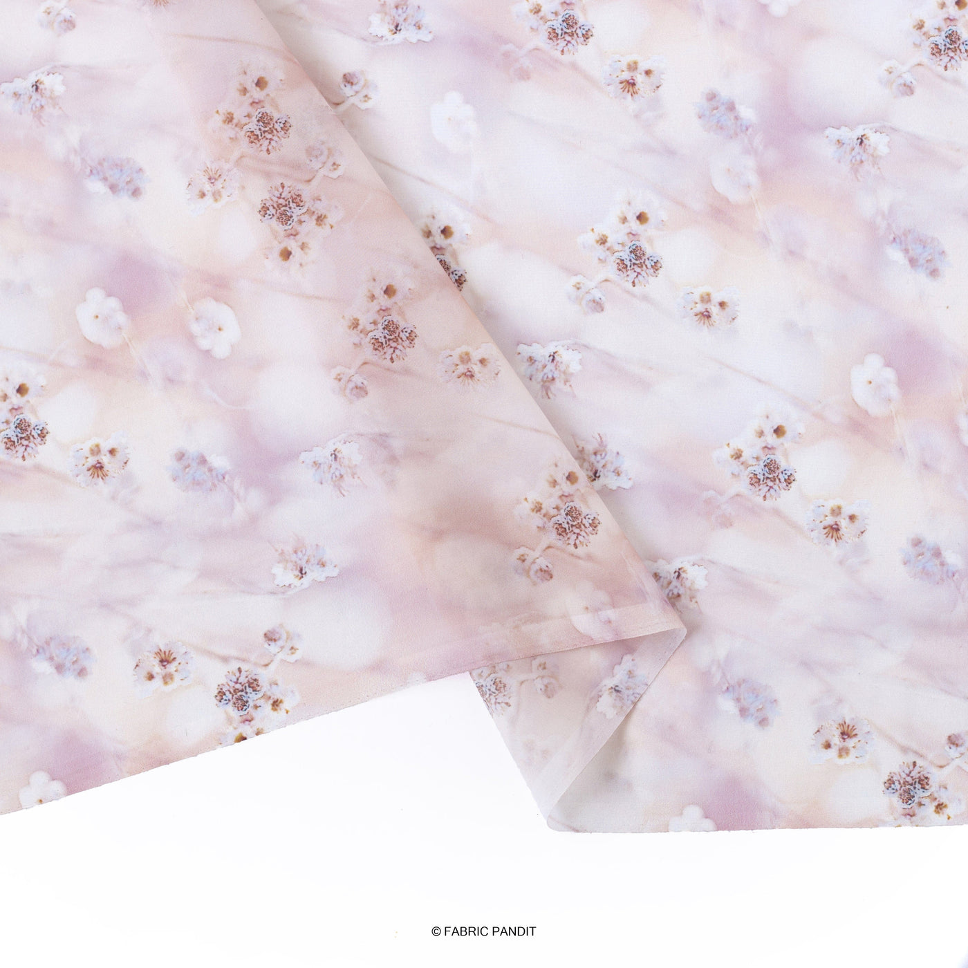 Fabric Pandit Fabric Pink & Lilac Floral Pattern Digital Printed Organza Fabric (Width 42 Inches)