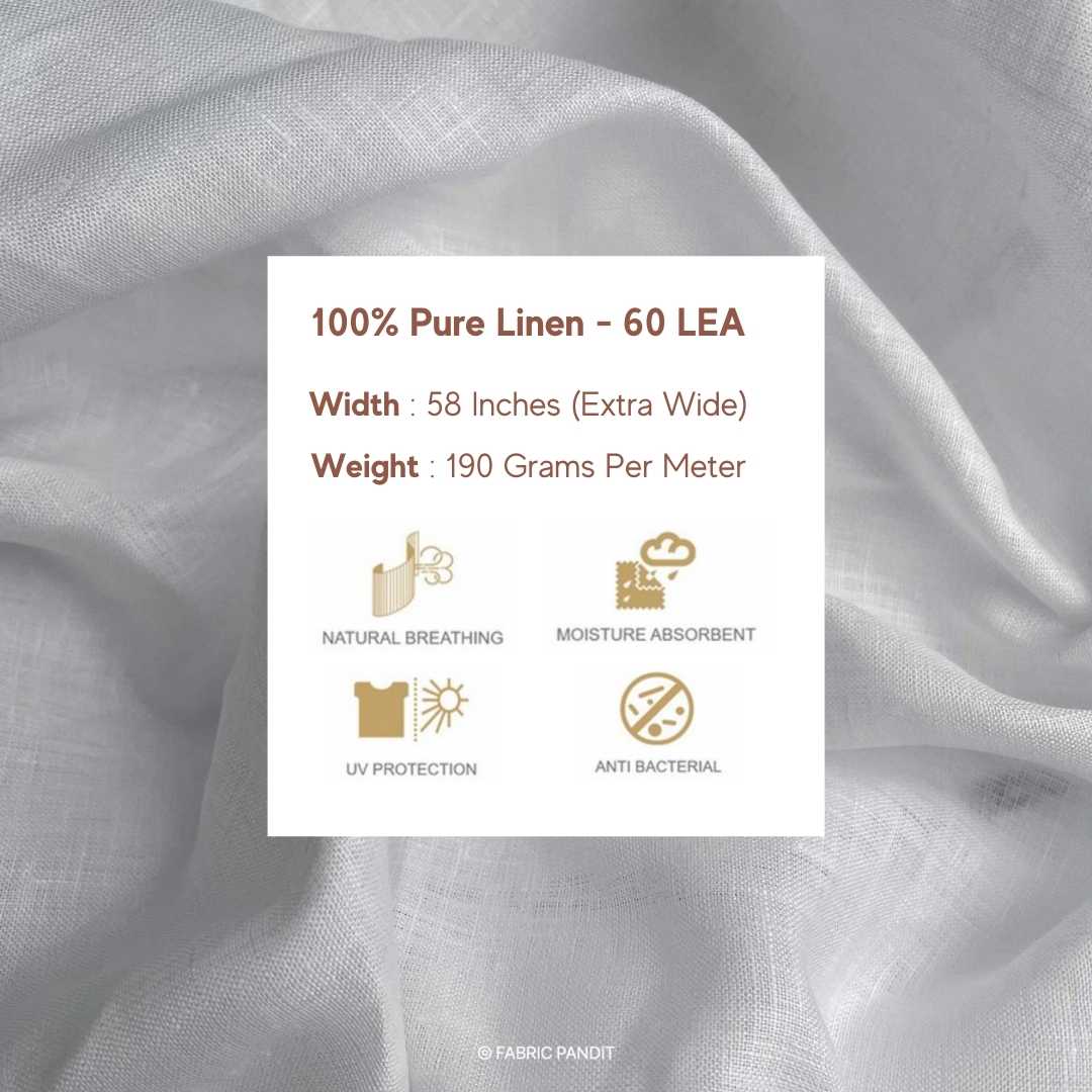Fabric Pandit Fabric Pure White Plain Premium 60 Lea Pure Linen Fabric (Width 58 inch)