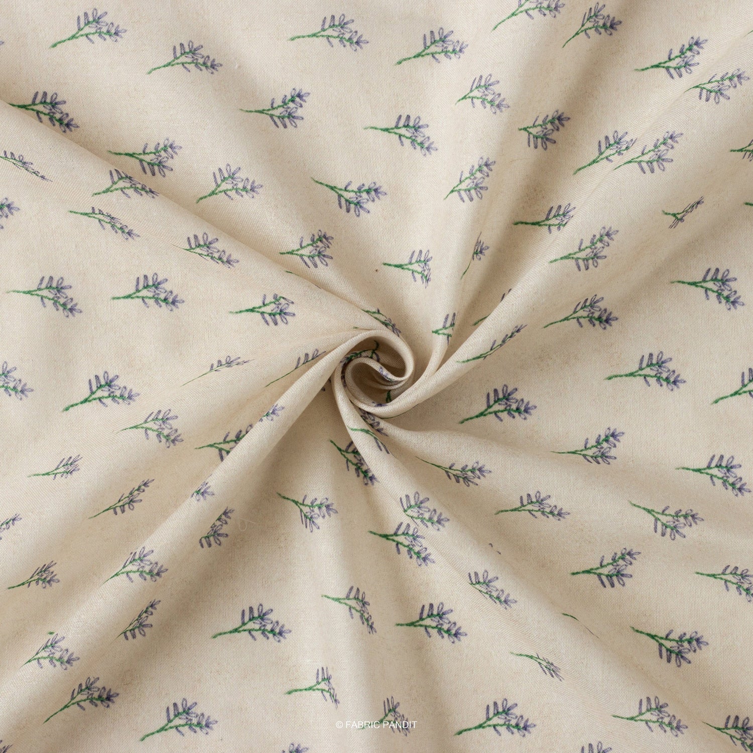 Fabric Pandit Fabric Purple And Beige Lavender Flower Digital Printed Poly Blend Linen Neps Fabric (Width 44 Inches)