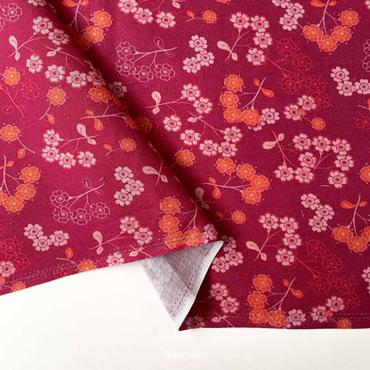 Fabric Pandit Fabric Raspberry Pink & Orange Meadow of Flowers Textured Digital Printed Pure Cotton Linen Fabric (Width 58 Inches)