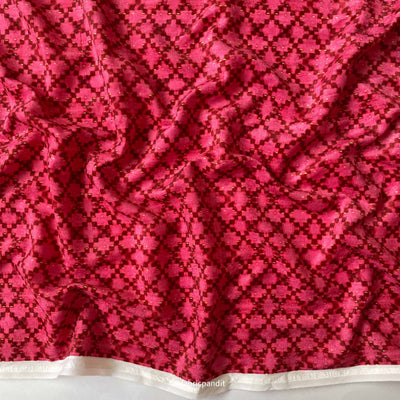 Fabric Pandit Fabric Ruby Pink Geometric Jaal All Over Digital Print Pure Velvet Fabric (Width 44 Inches)