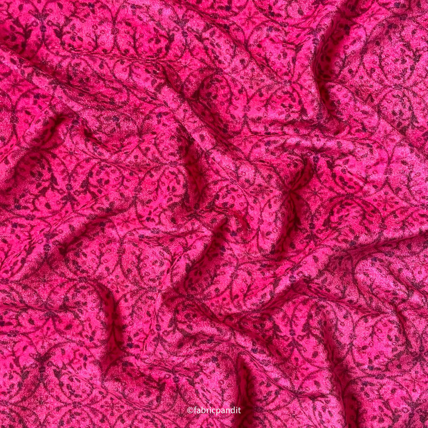 Fabric Pandit Fabric Ruby Red Abstract Floral Digital Print Pure Velvet Fabric (Width 44 Inches)