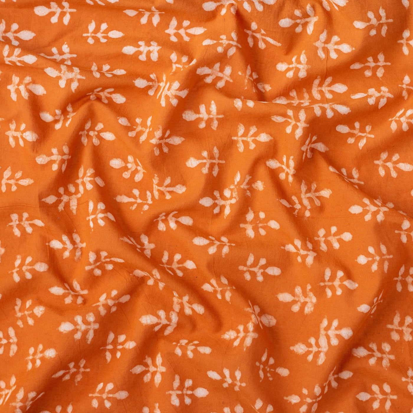 Fabric Pandit Fabric Saffron & White Batik Natural Dyed Paisely Pattern Printed Pure Cotton Cambric Fabric (Width 42 Inches)