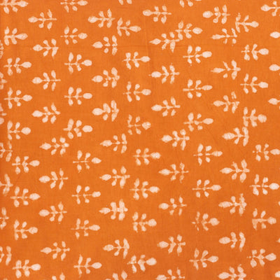 Fabric Pandit Fabric Saffron & White Batik Natural Dyed Paisely Pattern Printed Pure Cotton Cambric Fabric (Width 42 Inches)