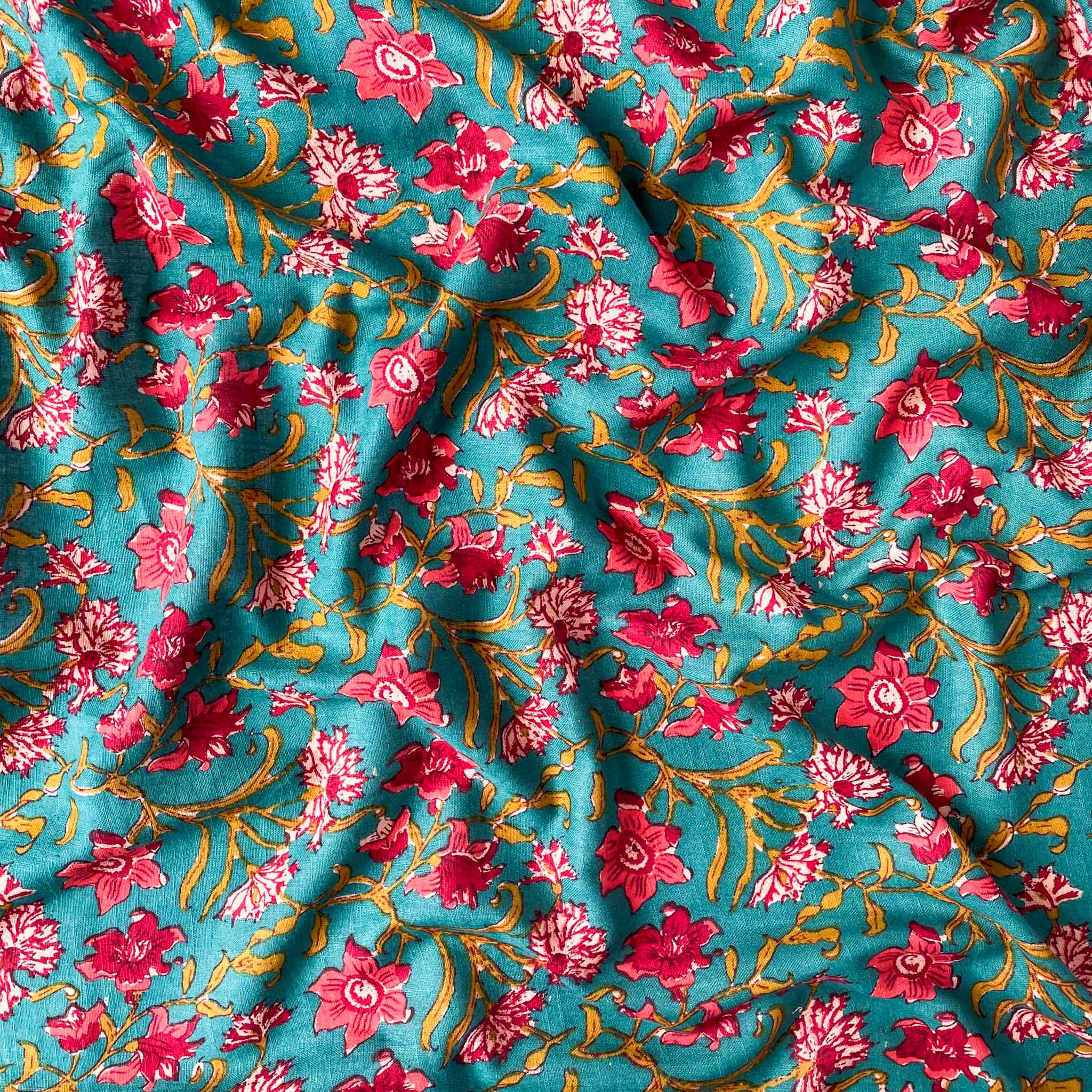 Pastel Green and Peach Blooms & Knots Hand Embroidered & Printed Pure –  Fabric Pandit