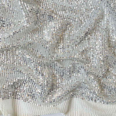 Fabric Pandit Fabric Shimmery Silver Small Sequence on Crushed Soft Net Imported Fabric (Width 60 Inches)