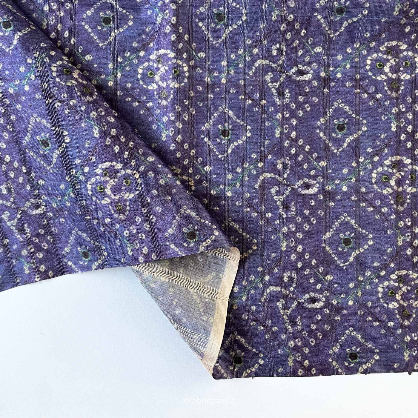Fabric Pandit Fabric Slate Blue Bandhani Digital Printed Tussar Silk Fabric (Width 44 Inches)