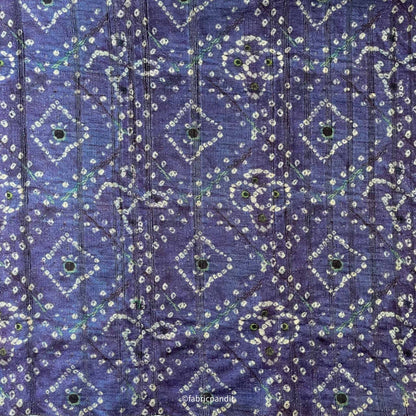 Fabric Pandit Fabric Slate Blue Bandhani Digital Printed Tussar Silk Fabric (Width 44 Inches)