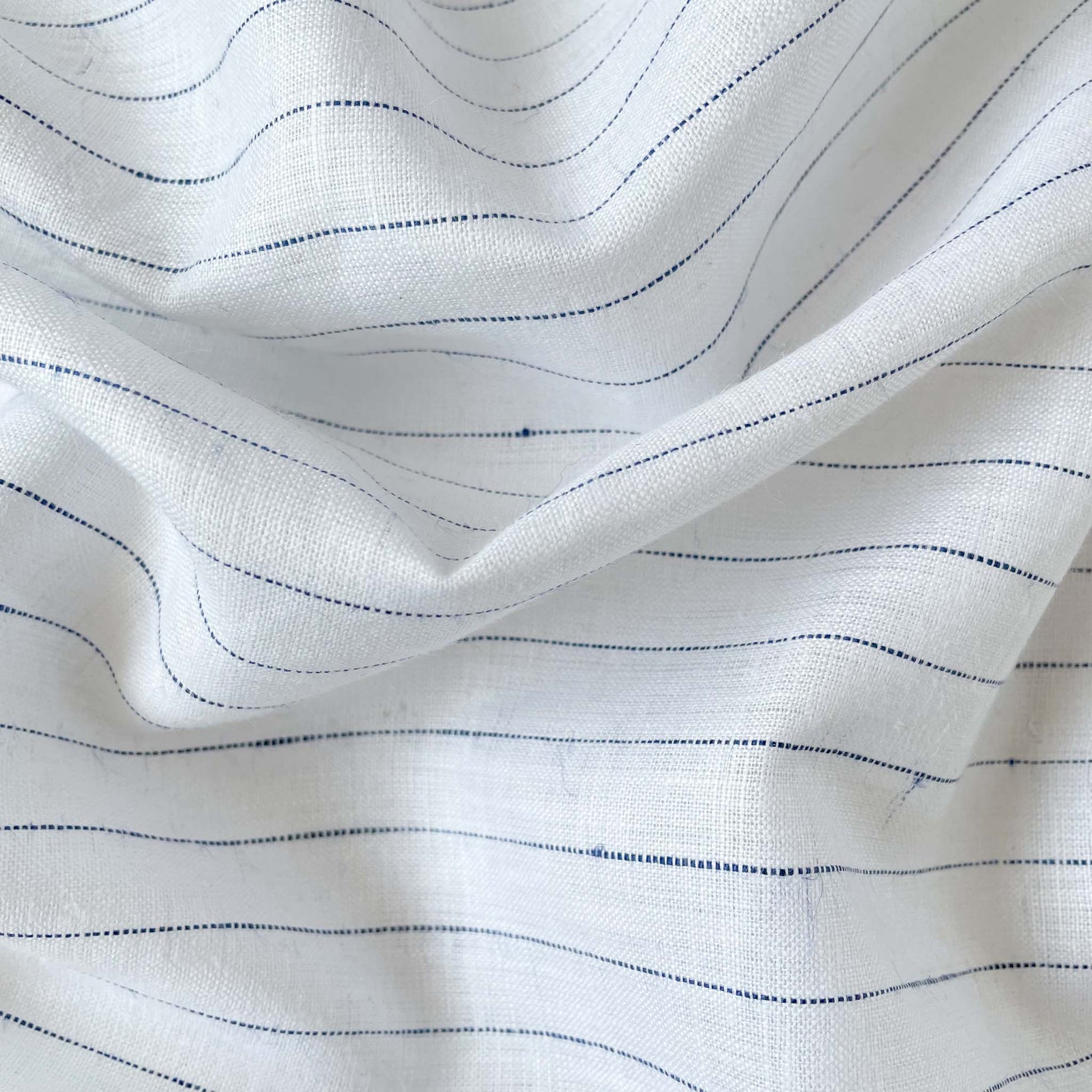 Fabric Pandit Fabric Snow White & blue Delicate Stripes Premium 60 Lea Pure Linen Fabric (Width 58 Inches)