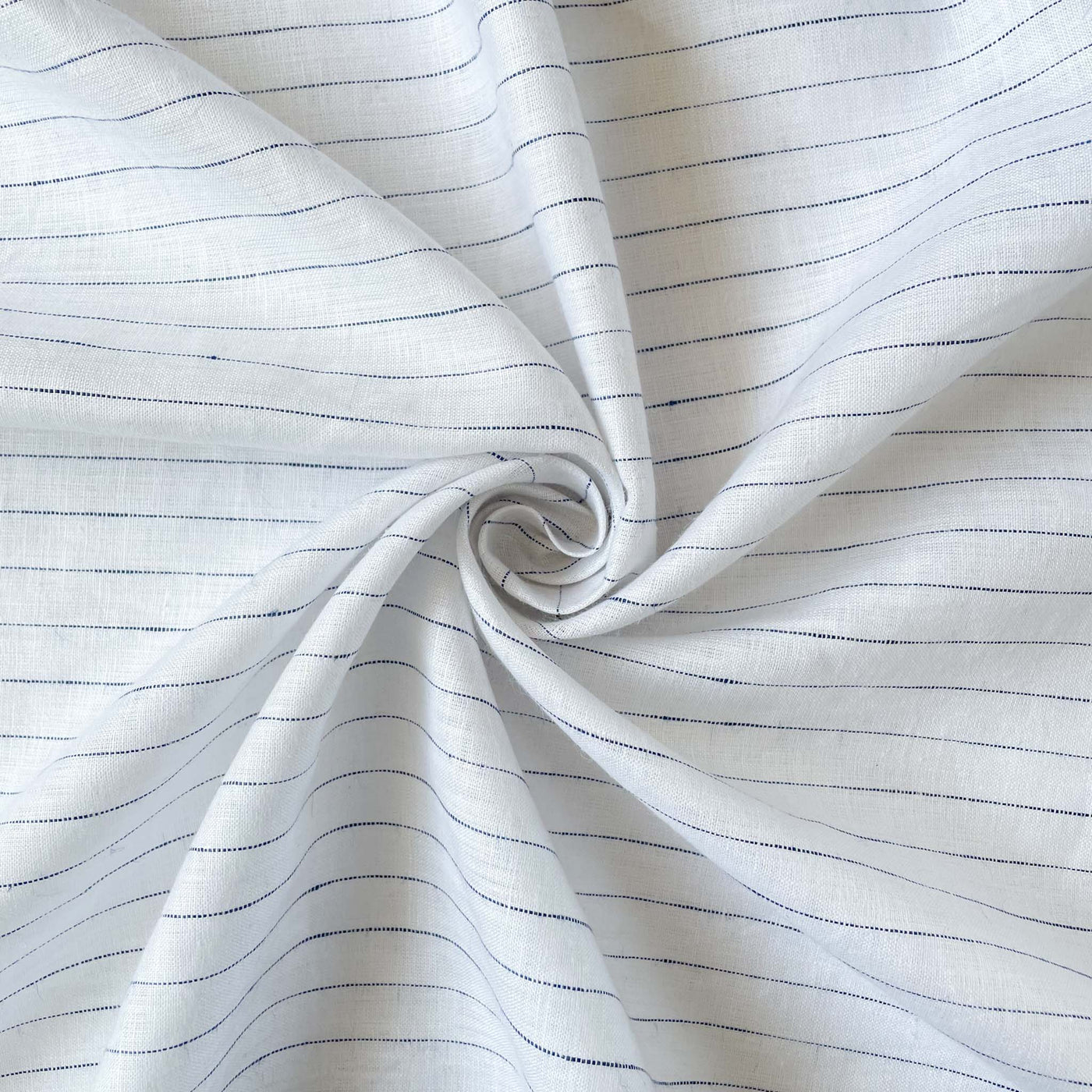 Fabric Pandit Fabric Snow White & blue Delicate Stripes Premium 60 Lea Pure Linen Fabric (Width 58 Inches)