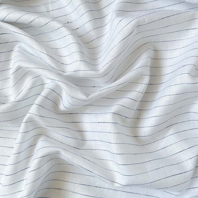 Fabric Pandit Fabric Snow White & blue Delicate Stripes Premium 60 Lea Pure Linen Fabric (Width 58 Inches)