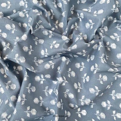 Fabric Pandit Fabric Soft Grey & White Abstract Floral Batik Natural Dyed Hand Block Printed Pure Cotton Fabric (Width 42 inches)