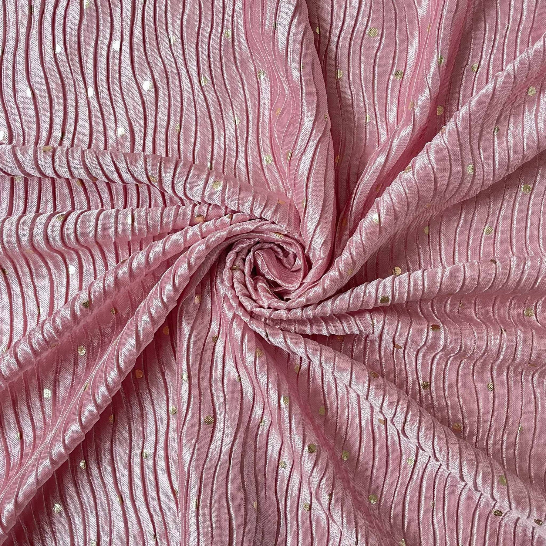 Soft Pink Polka Dot Foil Printed Pleated Satin Imported Fabric (Width – Fabric  Pandit