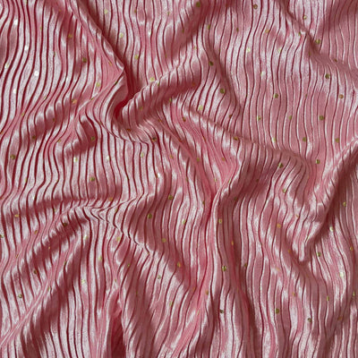 Fabric Pandit Fabric Soft Pink Polka Dot Foil Printed Pleated Satin Imported Fabric (Width 60 Inches)