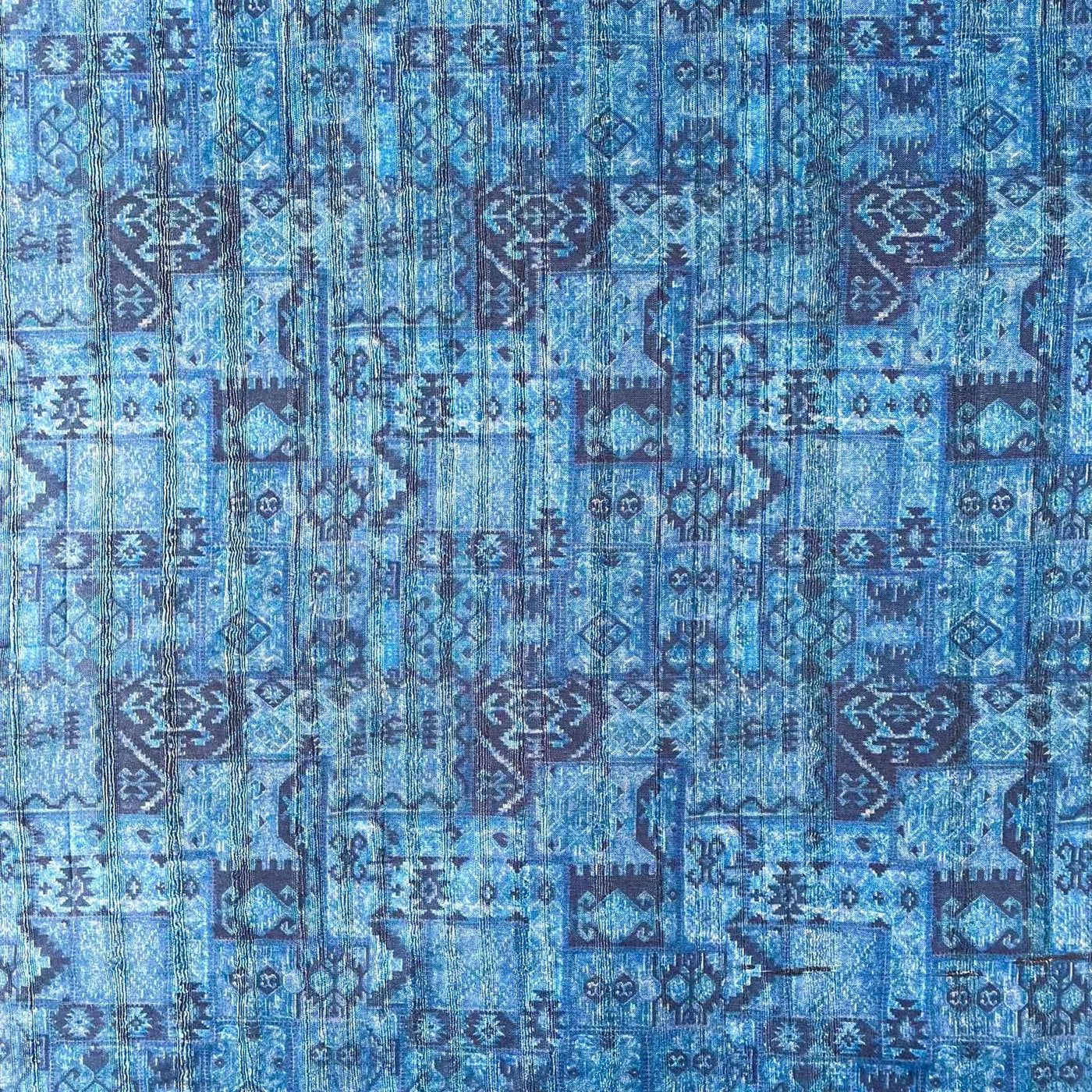 Fabric Pandit Fabric Tribal Blue Tribal Vintage Texture Digital Printed Tussar Silk Fabric (Width 44 Inches)