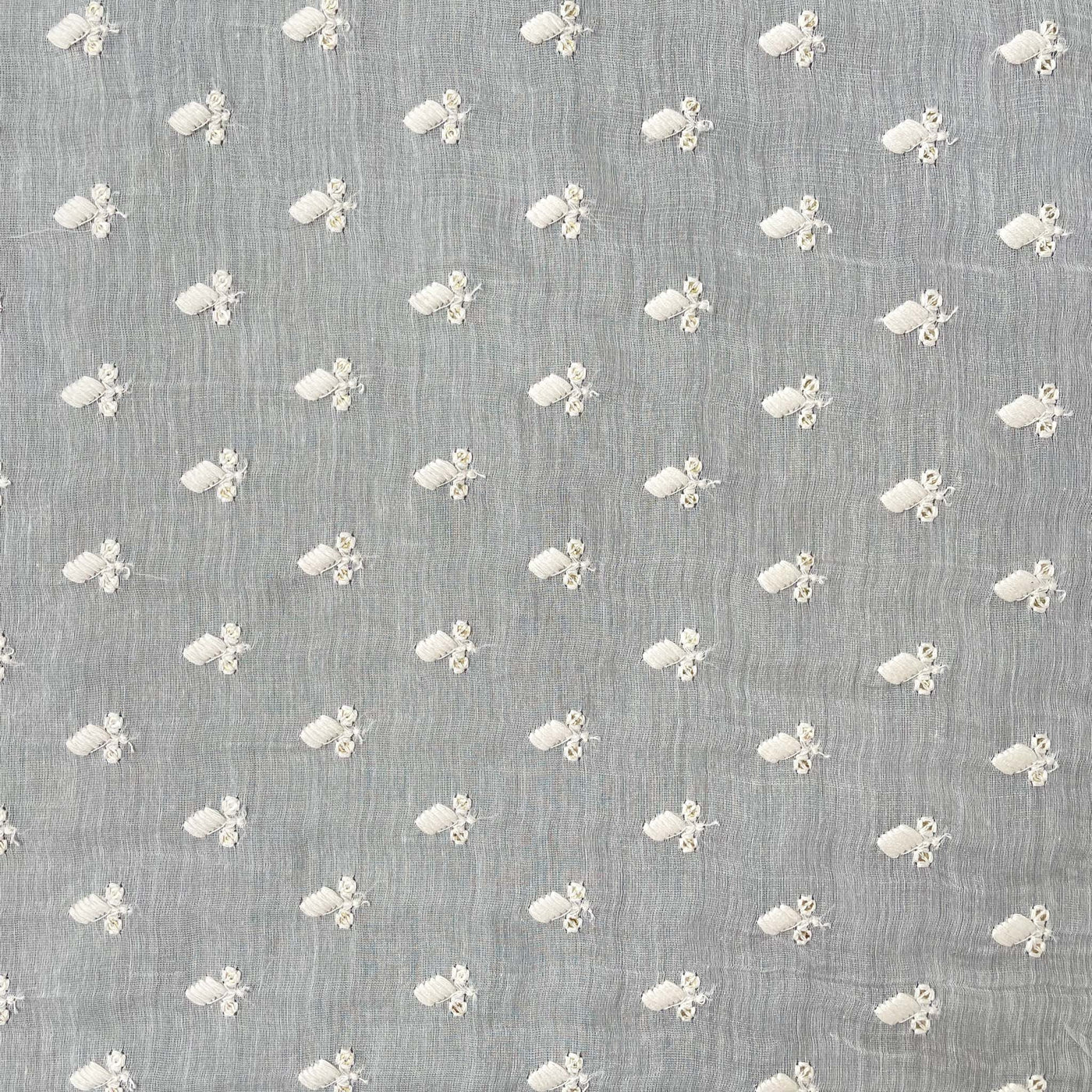 Fabric Pandit Fabric White Dyeable Abstract Flower Embroidered Pure Chanderi Fabric (Width 44 Inches)
