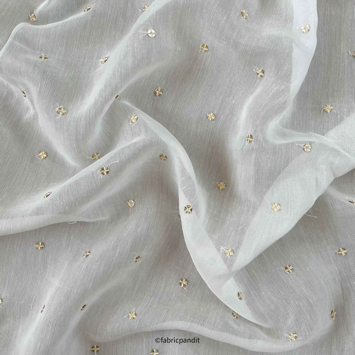 Fabric Pandit Fabric White Dyeable Allover Sequence Embroidered Fine Chanderi Silk Fabric (Width 46 Inches)