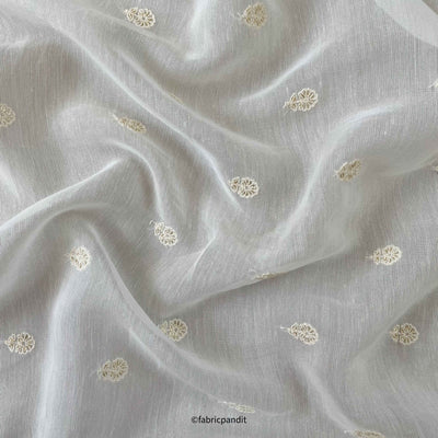 Fabric Pandit Fabric White Dyeable Mini Sunflower Embroidered Fine Chanderi Silk Fabric (Width 46 Inches)