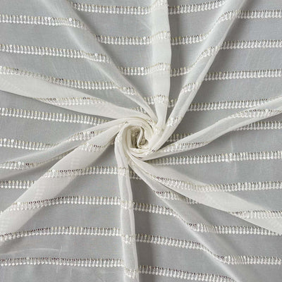Fabric Pandit Fabric White Dyeable Sequence Stripes Embroidered Pure Georgette Fabric (Width 44 Inches)