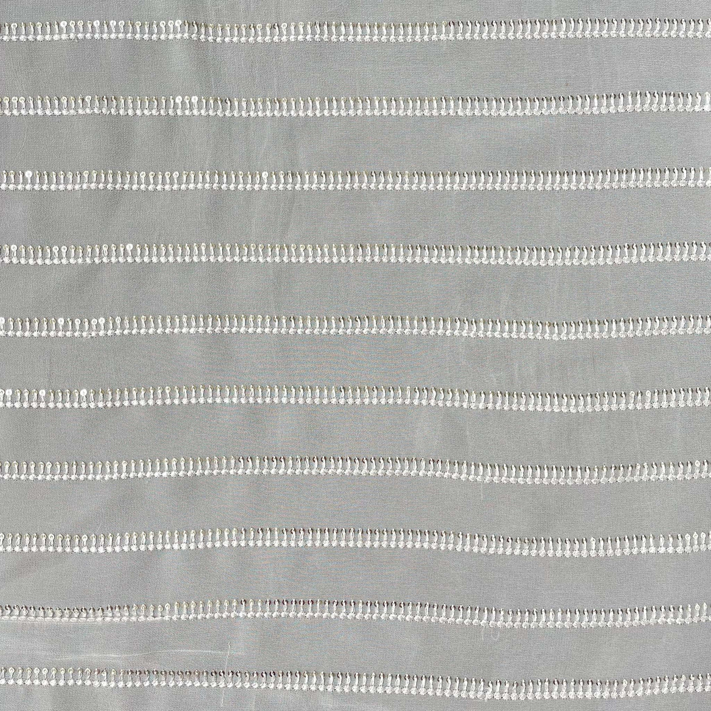 Fabric Pandit Fabric White Dyeable Sequence Stripes Embroidered Pure Georgette Fabric (Width 44 Inches)