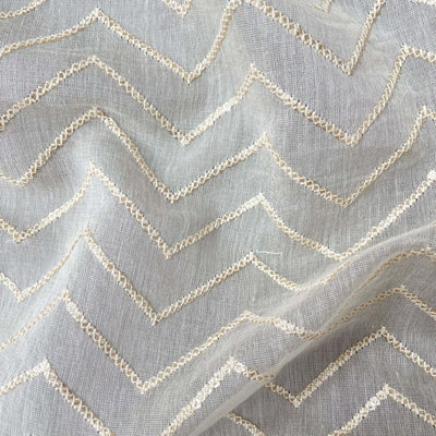 Fabric Pandit Fabric White Dyeable Zig-Zag Embroidered Pure Chanderi Fabric (Width 44 Inches)