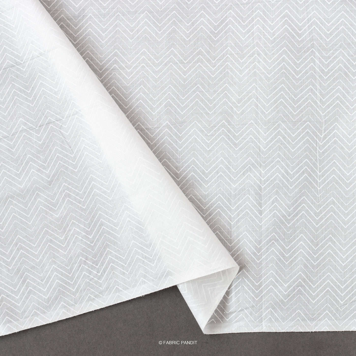 Fabric Pandit Fabric White Dyeable Zig-Zag Pattern  Khadi Print Pure Mul Cotton Fabric (Width 43 Inches)