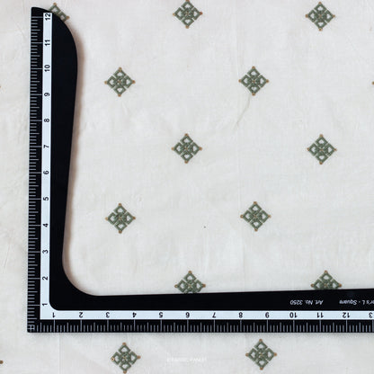 Fabric Pandit Fabric White & Green Embroidered Geometric Pure Cotton Fabric (Width 46 inches)