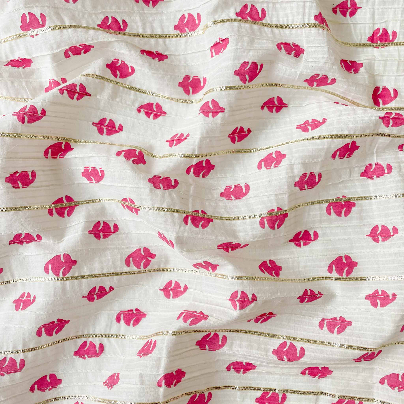 Fabric Pandit Fabric White & Pink Paisely Hand Block Printed Pintucks Pure Cotton Fabric (Width 36 Inches)