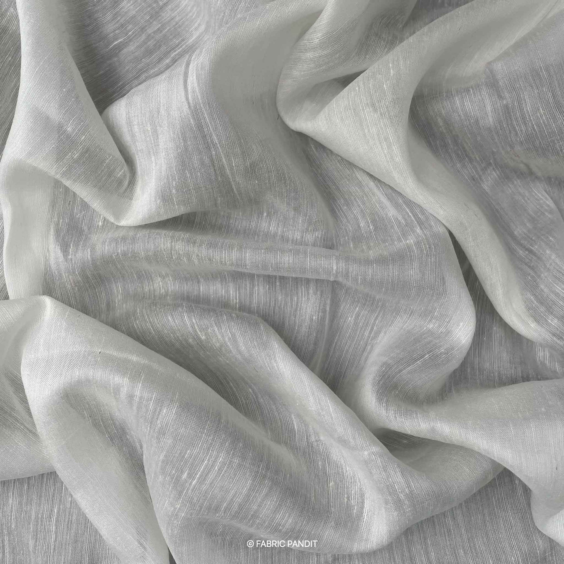 Fabric Pandit Fabric White Plain Dyeable Pure Bemberg Silk Linen Fabric (Width 44 inches)