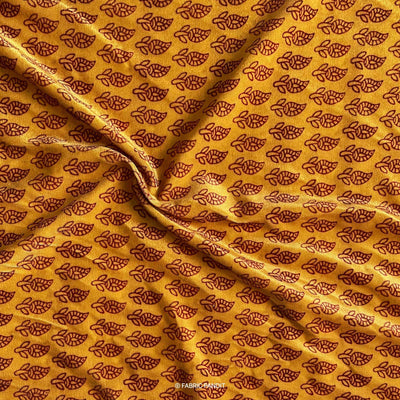 Fabric Pandit Golden Yellow Paisley Bagh Digital Print Pure Velvet Fabric (Width 44 Inches)