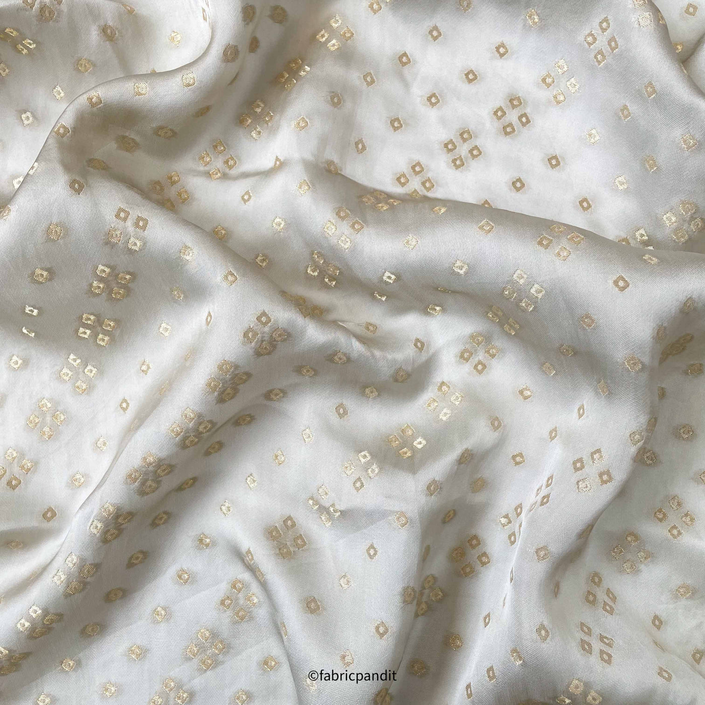 Fabric Pandit Kurta Set Ash Grey Bandhani In Gold | Organza Satin Kurta Fabric (3 Meters) | and Cotton Pyjama (2.5 Meters) | Unstitched Combo Set