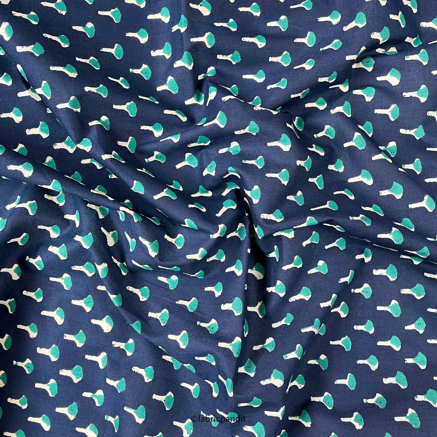 Fabric Pandit Kurta Set Dark Blue & Turquoise Abstract Motif Allover | Hand Block Printed Pure Cotton Kurta Fabric (3 Meters) | and Cotton Pyjama (2.5 Meters) | Unstitched Combo Set